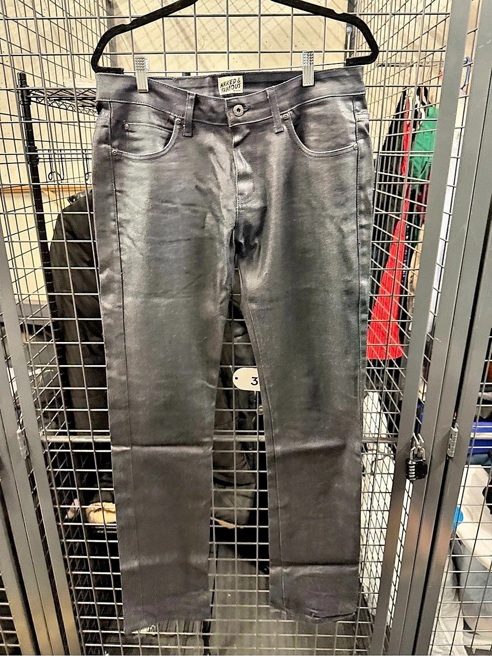 Naked & Famous Skinny Guy Wax Coated Skinny Jeans Waist 34 Gray